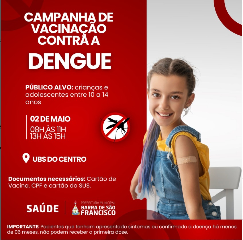 Imagem da notícia: Secretaria de Saúde realiza nova rodada de vacinação contra a dengue para crianças de 10 a 14 anos